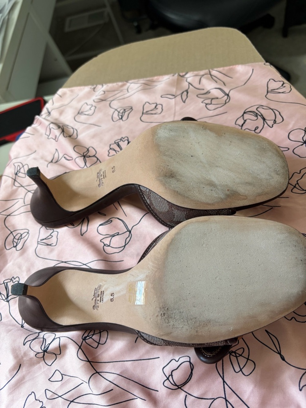 Coach Brown Logo-Print Heeled Slide with Gold Buckle - Picture 6 of 9